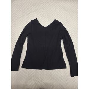 Girls Old Navy Black Ribbed Long Sleeve V-Neck Basic Top Size S 6-7